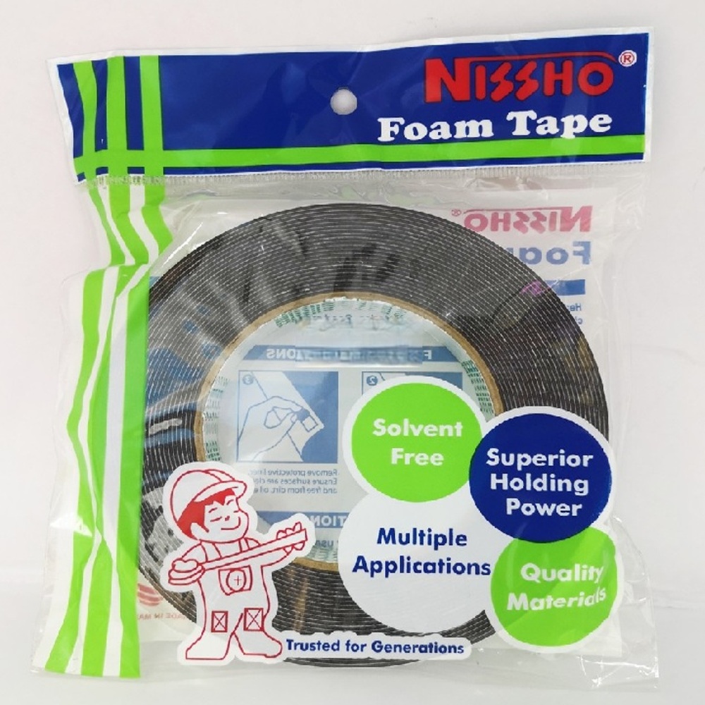 Nissho Foam Tape 18mm 7m 1r NISSHO FOAM TAPE 18MM X 7M BLACK 1R - Image 1