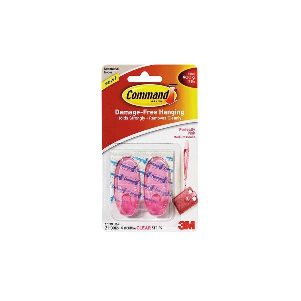 3M Command brand perfectly pink medium hook 17091CLR-p 3M COMMAND 17091CLR-P PERFECTLY PINK MEDIUM HOOKS - Image 1