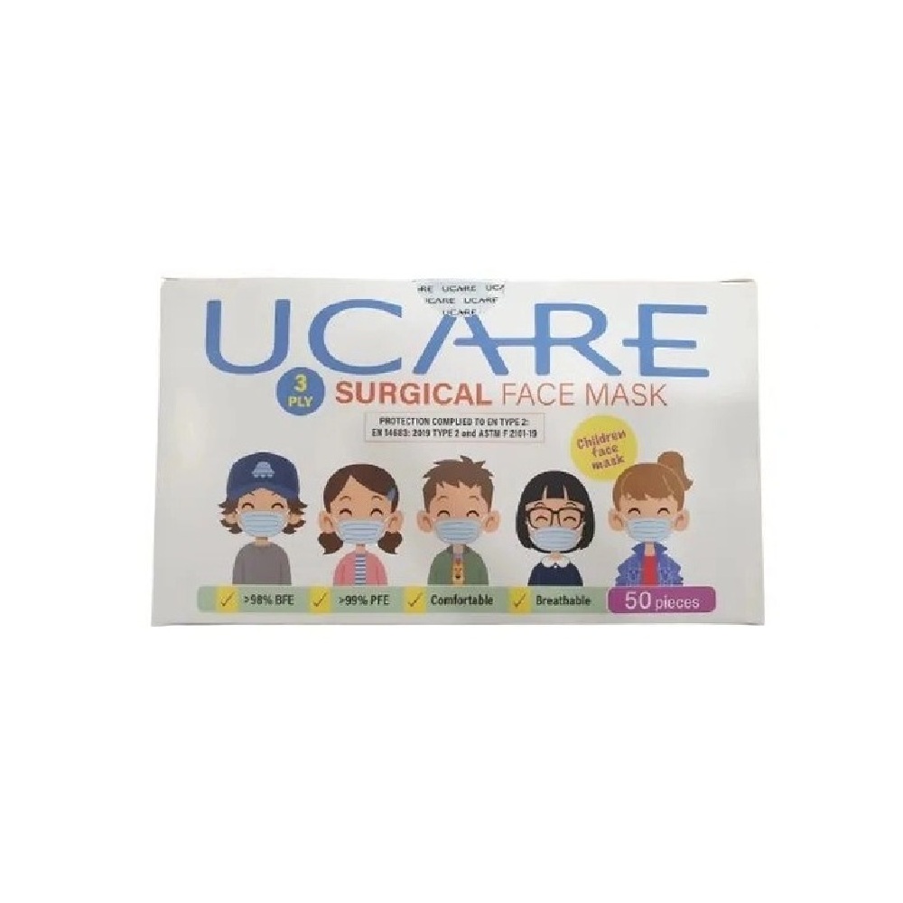 UCARE kids 3ply 50pc UCARE CHILD 3PLY STRING EAR LOOP FACE MASK BLUE 50PCS - Image 1