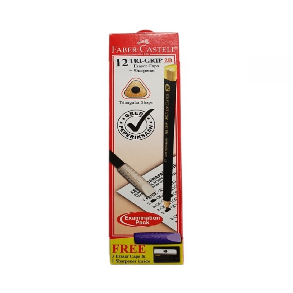 faber castell 111822 tri grip pencil 2B 12PC FABER-CASTELL PENCIL TRI-GRIP 2B, 12PCS/BOX + 1 SHARPENER, 3 ERASER CAP - Image 1