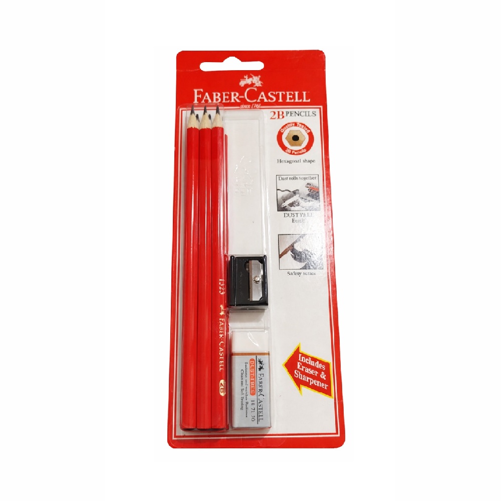 faber castell 132306 pencil 2B 6PC FABER-CASTELL BLACKLEAD 1323-2B BC OF 6PCS + 1 ERASER, 1 SHARPENER - Image 1