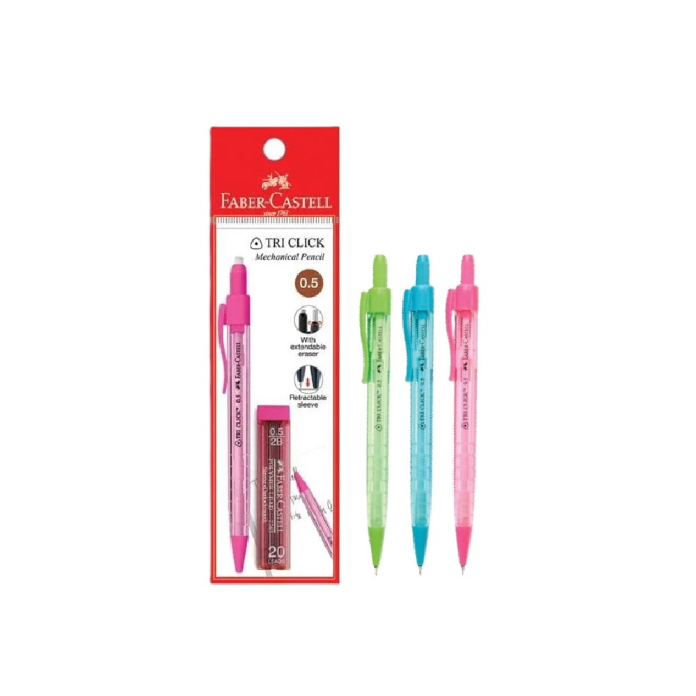 faber castell 136014 (136201) mechanical pencil 3 colour FABER-CASTELL MECHANICAL PENCIL TRI CLICK 136201 0.5MM WITH LEADS - Image 1