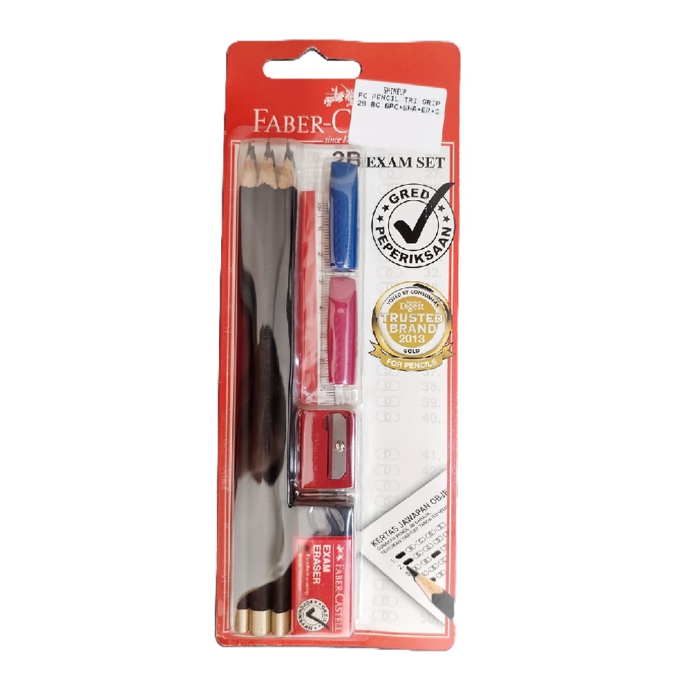 faber castell 210139 6PC FABER-CASTELL PENCIL TRI-GRIP 2B BC 6PCS +SHARPENER + ERASER + RULER - Image 1