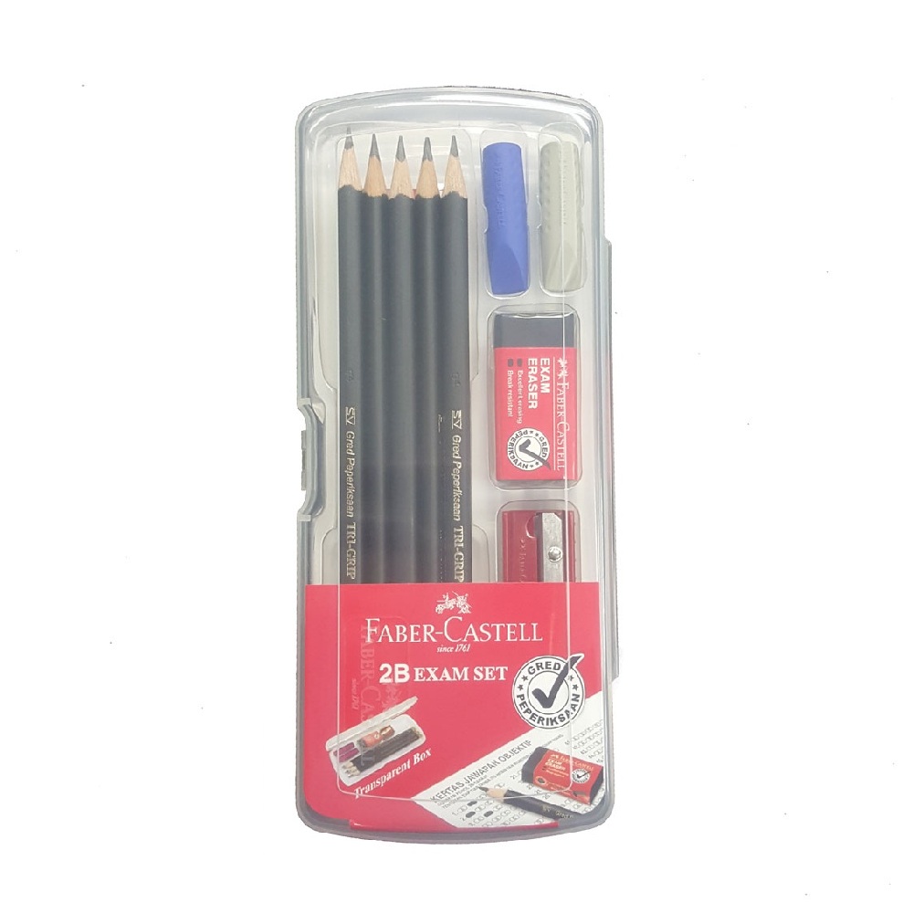faber castell 211139 2B exam set FABER-CASTELL PENCIL TRI-GRIP 2B EXAM SET IN CLEAR BOX - Image 1