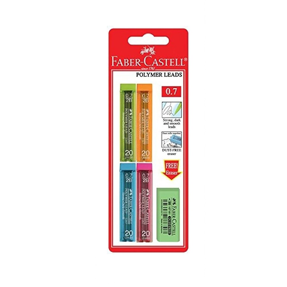 faber castell 2bB lead 226720-4BC FABER-CASTELL POLYMER LEAD 0.7MM 226720 4 X BC+ERASER - Image 1