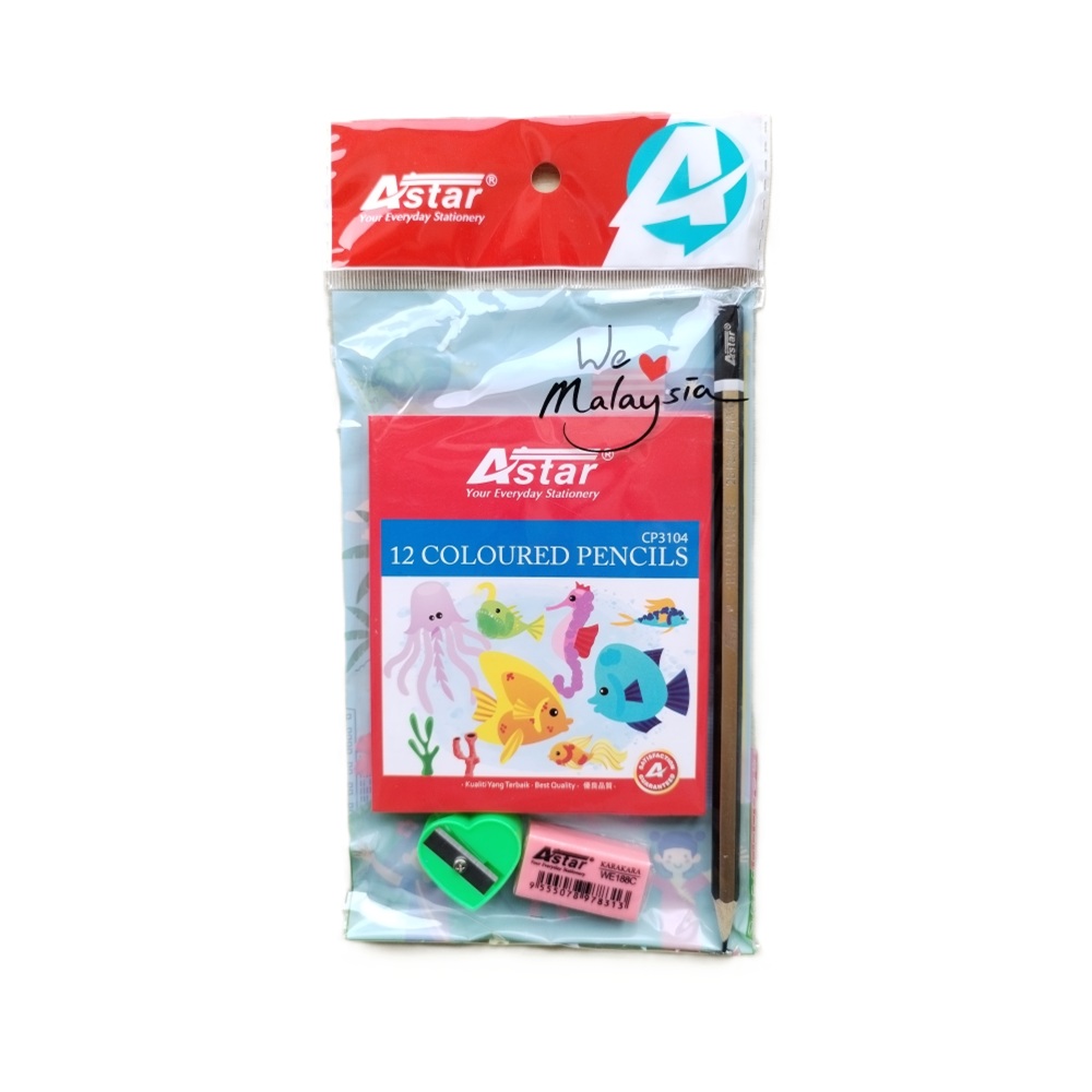 Astar 12 colour pencil 4 in 1 pack ASTAR STATIONERY SET VALUE PACK - Image 1